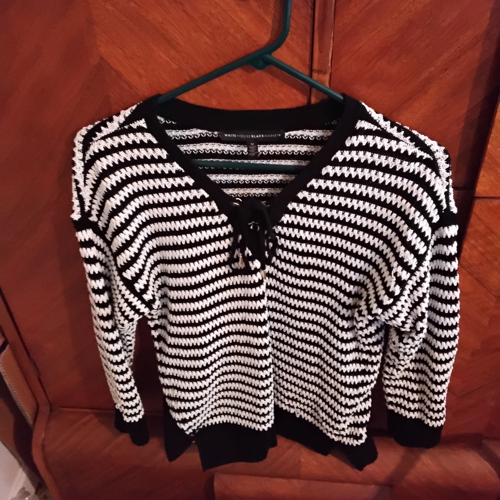White House Black Market Striped V-Neck Sweater